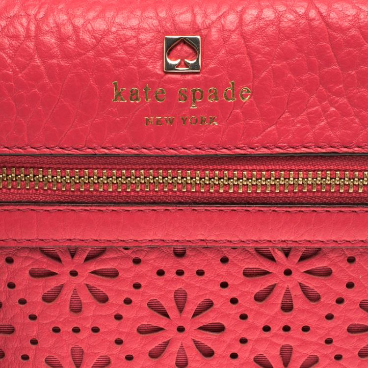 Pre Owned Kate Spade Pink Perforated Leather Perri Lane Looloo Crossbody Bag
