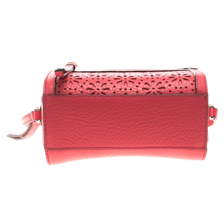 Pre Owned Kate Spade Pink Perforated Leather Perri Lane Looloo Crossbody Bag