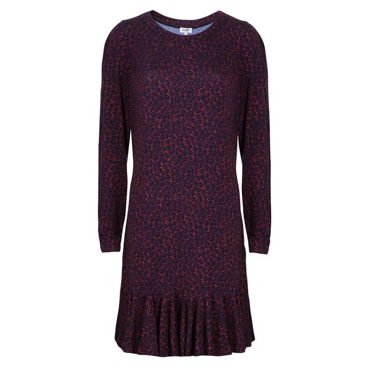 مملوكة مسبقًا Kenzo Red/Navy Drop Waist Dress XL