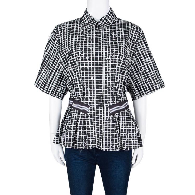Pre Owned Kenzo Neon Plaid Pleat Detail Cotton Blouse L 