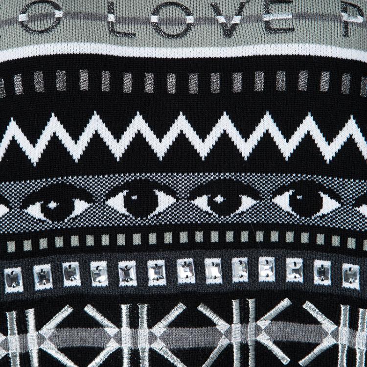مملوكة مسبقًا Kenzo Striped Embroidered Wool Eye Motif Embellished Sweater M