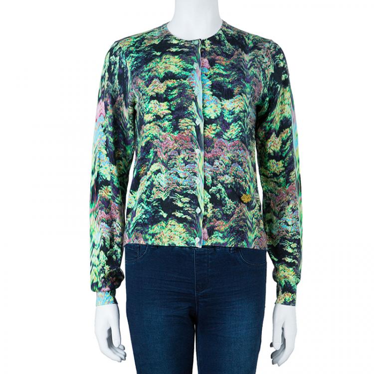 Pre Owned Kenzo Multicolor Print Cardigan M