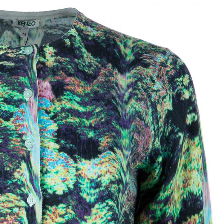 Pre Owned Kenzo Multicolor Print Cardigan M