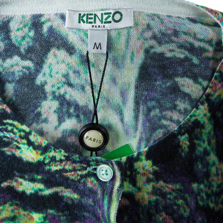 Pre Owned Kenzo Multicolor Print Cardigan M