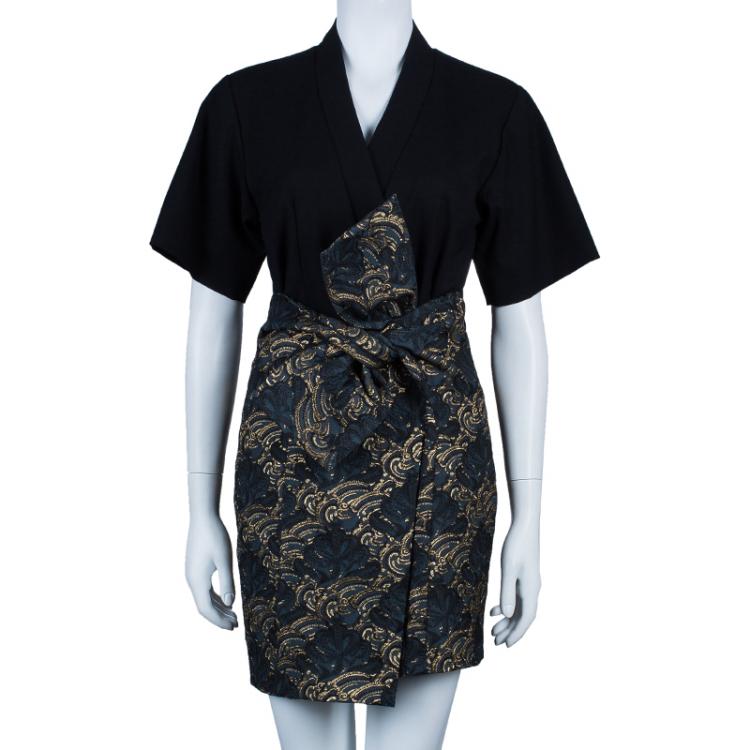 Pre Owned Kenzo Black Brocade Dress S