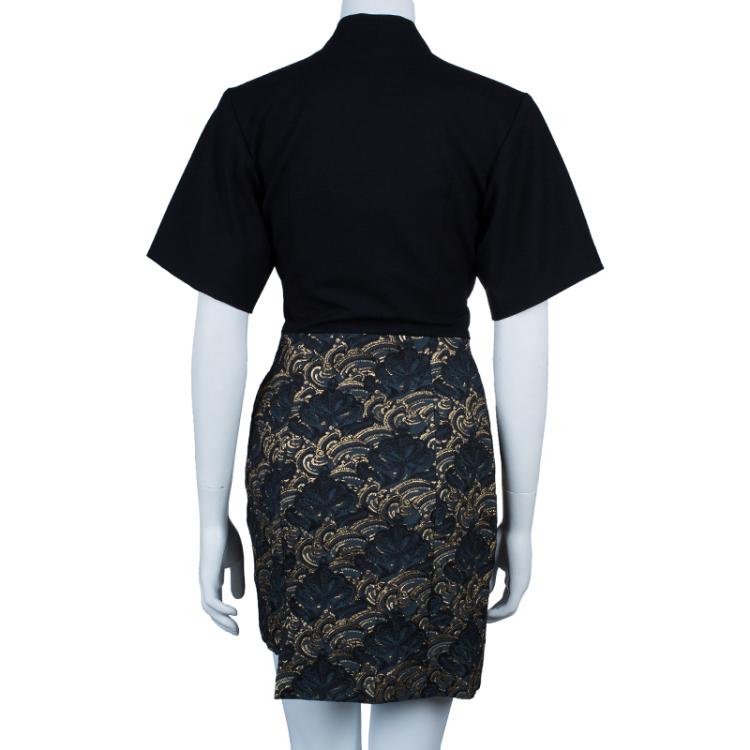 Pre Owned Kenzo Black Brocade Dress S