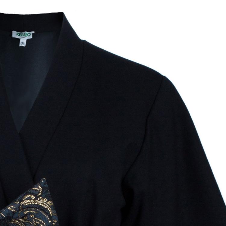Pre Owned Kenzo Black Brocade Dress S