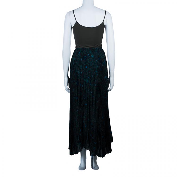 Pre Owned Kenzo Green Floral Pleated Skirt M