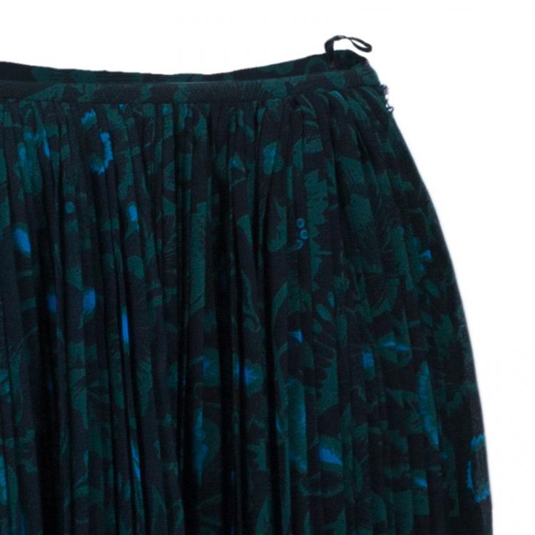 Pre Owned Kenzo Green Floral Pleated Skirt M