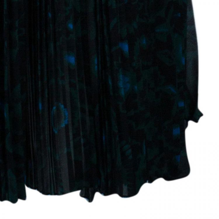 Pre Owned Kenzo Green Floral Pleated Skirt M