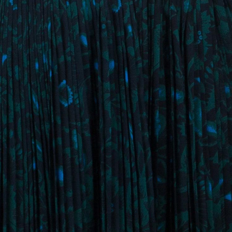 Pre Owned Kenzo Green Floral Pleated Skirt M