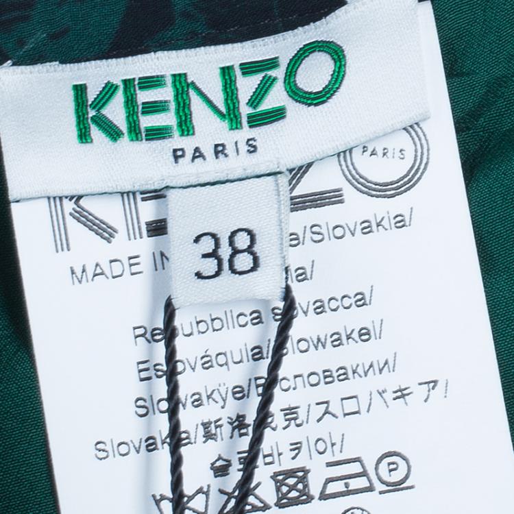Pre Owned Kenzo Green Floral Pleated Skirt M