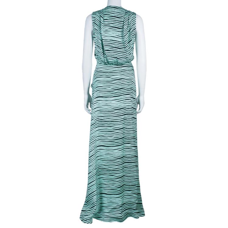 Pre Owned Kenzo Brush Striped Silk Maxi Dress M