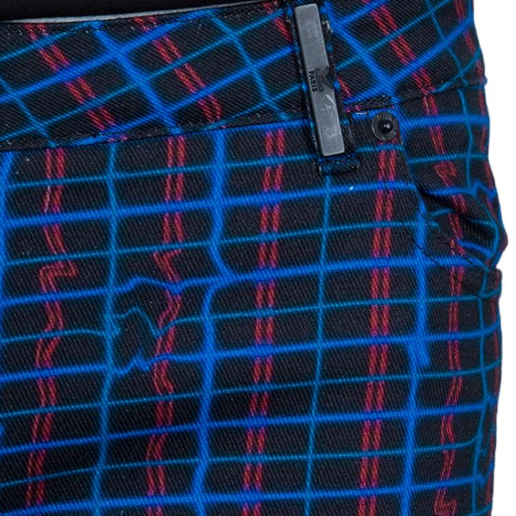 Pre Owned Kenzo Blue Checked Denim Trousers S