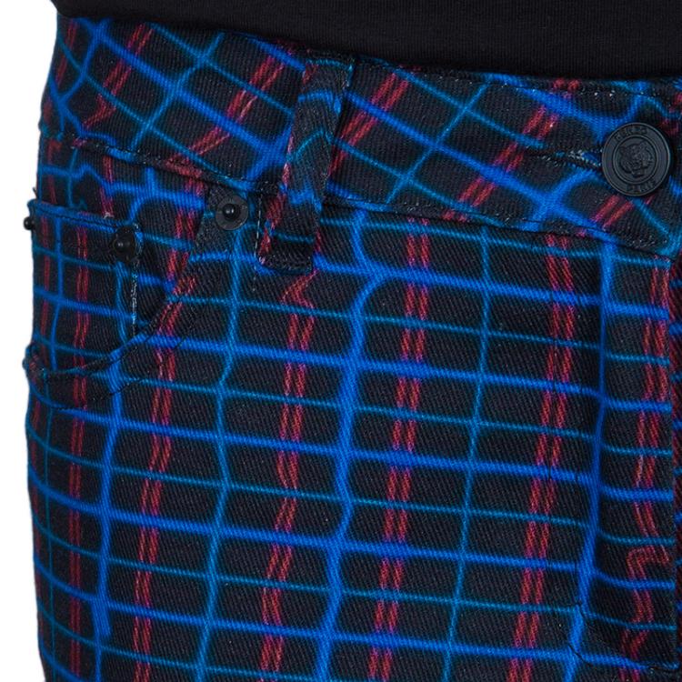 Pre Owned Kenzo Blue Checked Denim Trousers S