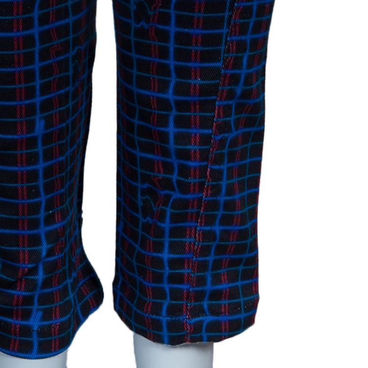 Pre Owned Kenzo Blue Checked Denim Trousers S