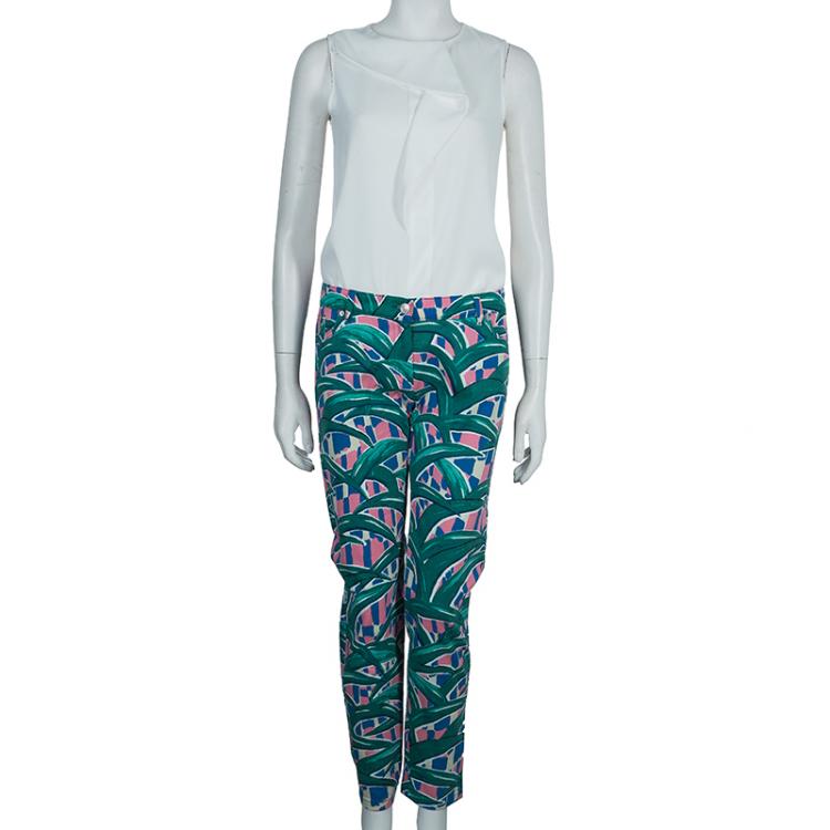 Pre Owned Kenzo Green Printed Denim Pants M