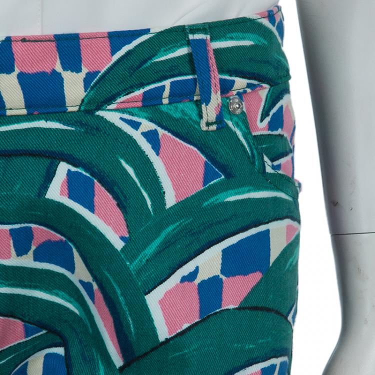 Pre Owned Kenzo Green Printed Denim Pants M