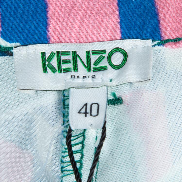 Pre Owned Kenzo Green Printed Denim Pants M