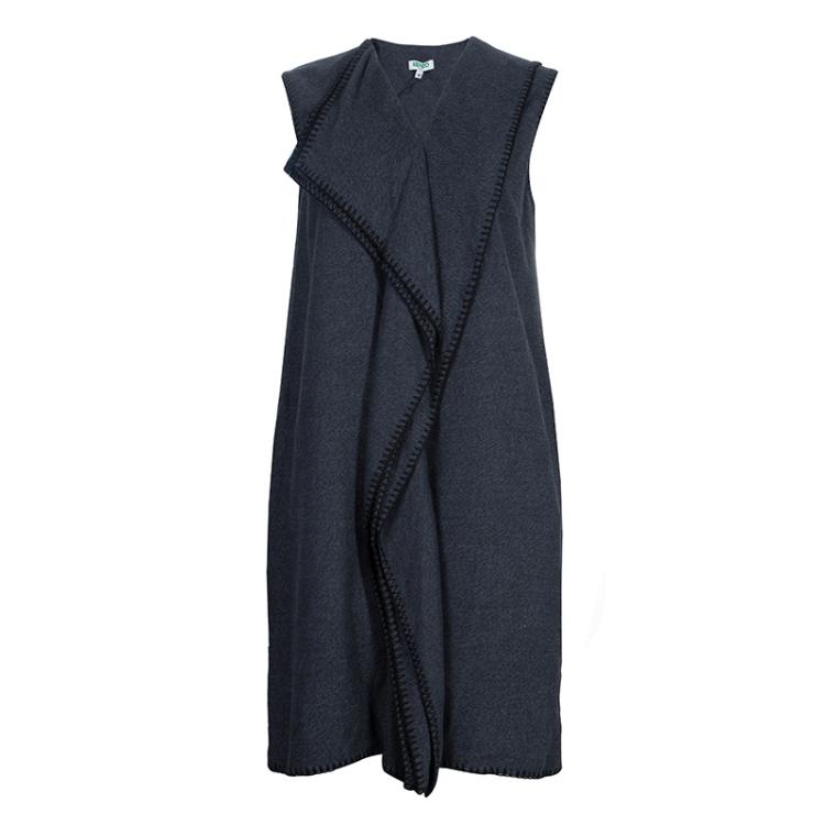 Pre Owned Kenzo Grey Blanket Stitch Edged Dress M