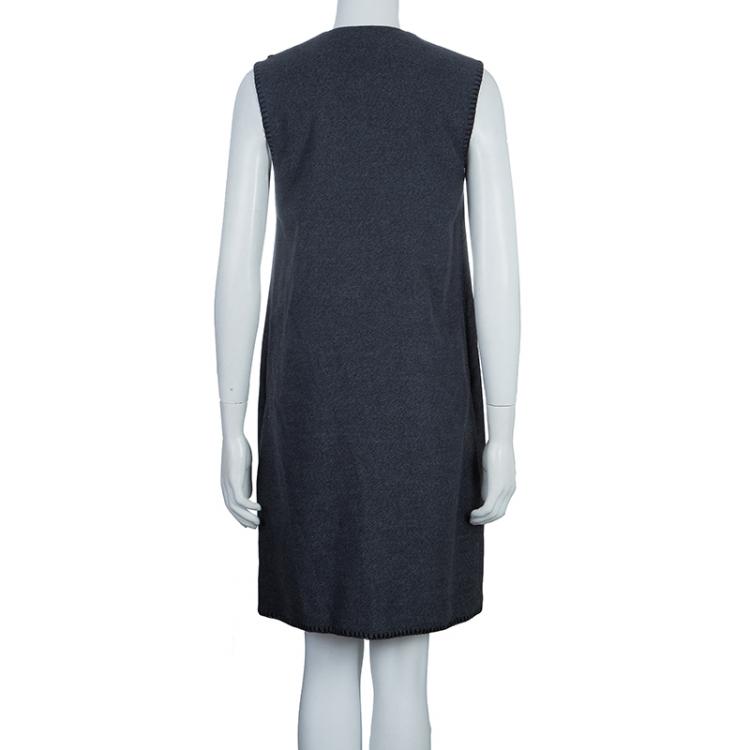 Pre Owned Kenzo Grey Blanket Stitch Edged Dress M