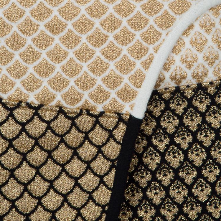 Pre Owned Kenzo Gold and Black Jacquard Lurex Knit Wraparound Skirt L