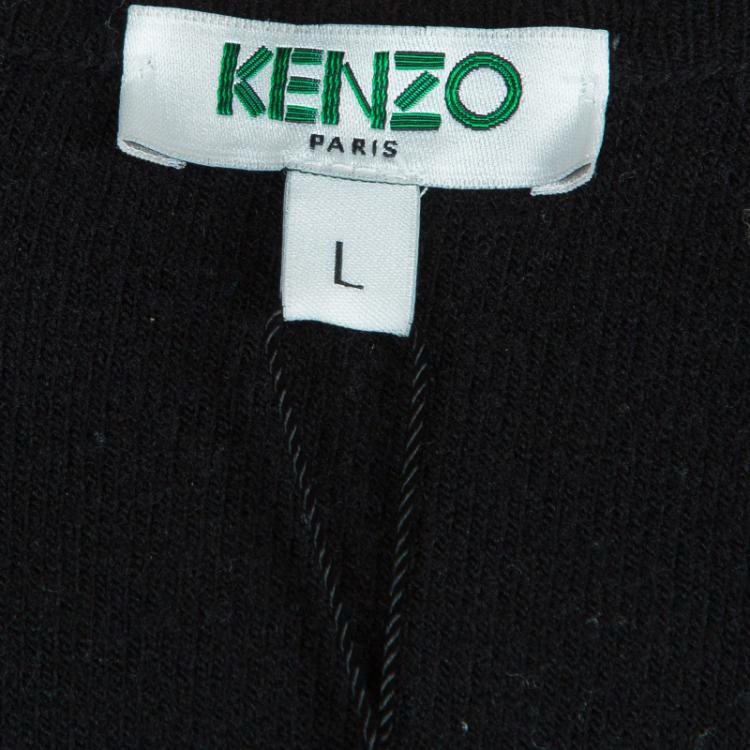 Pre Owned Kenzo Gold and Black Jacquard Lurex Knit Wraparound Skirt L