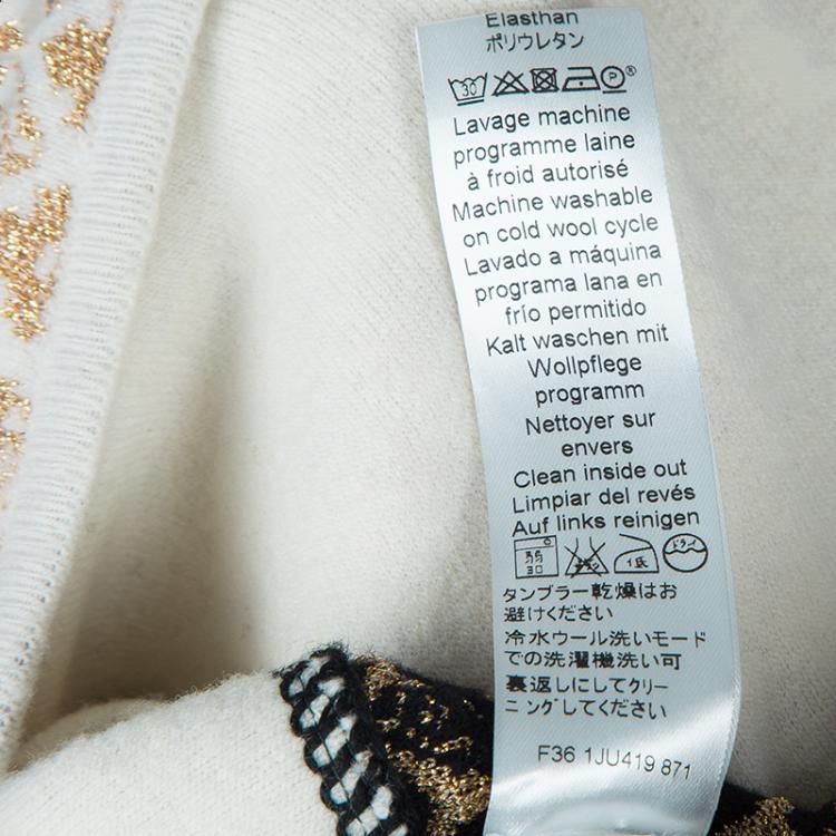 Pre Owned Kenzo Gold and Black Jacquard Lurex Knit Wraparound Skirt L