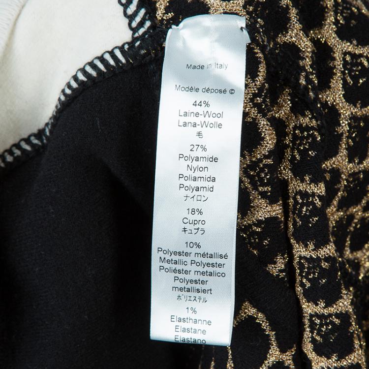 Pre Owned Kenzo Gold and Black Jacquard Lurex Knit Wraparound Skirt L
