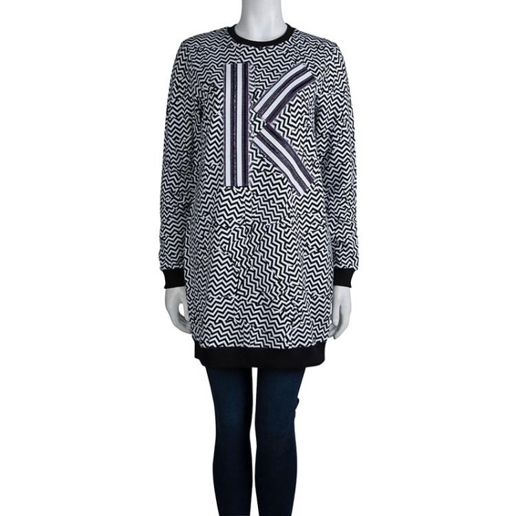 Pre Owned Kenzo Monochrome Printed Cotton Knit Logo Sweatshirt M