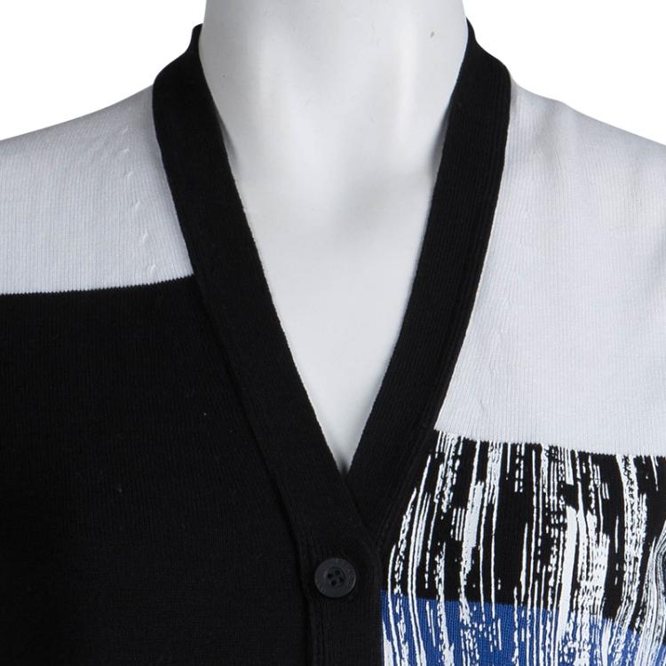 Pre Owned Kenzo Colorblock Abstract Print Button Front Cardigan M