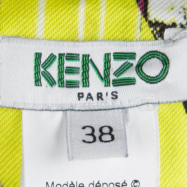 Pre Owned Kenzo Yellow Printed Organza Overlay Circular Skirt S
