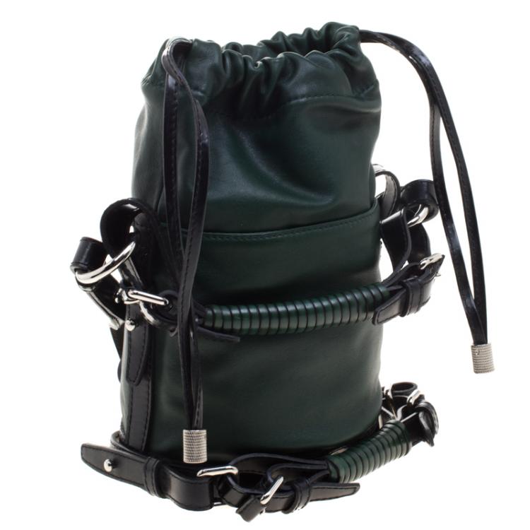 Pre Owned Kenzo Dark Green Leather Drawstring Bucket Bag