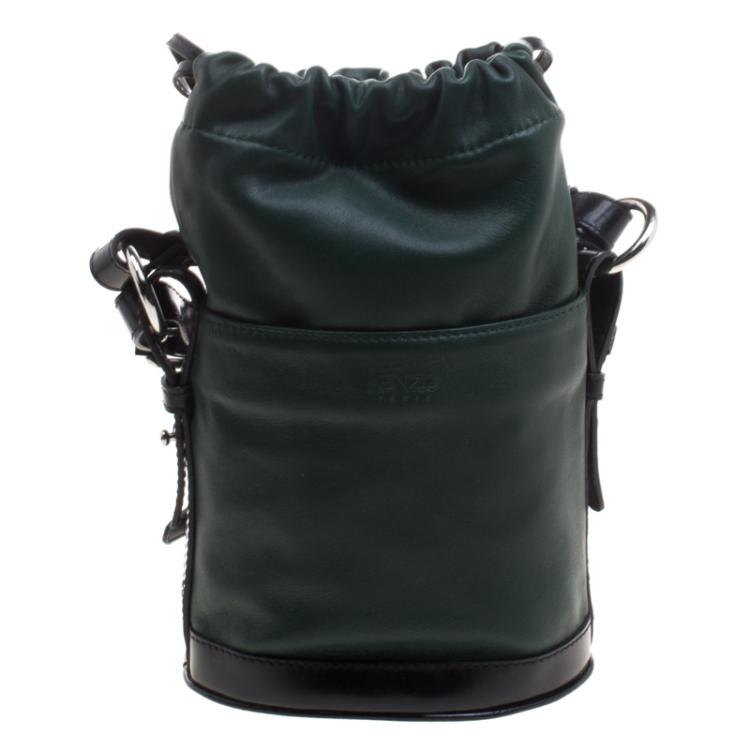 Pre Owned Kenzo Dark Green Leather Drawstring Bucket Bag