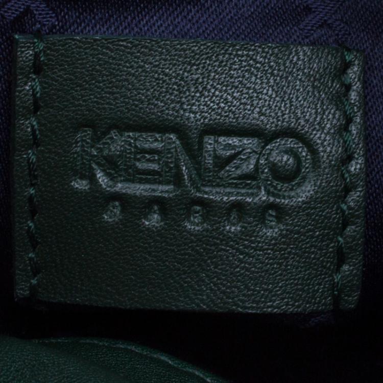 Pre Owned Kenzo Dark Green Leather Drawstring Bucket Bag