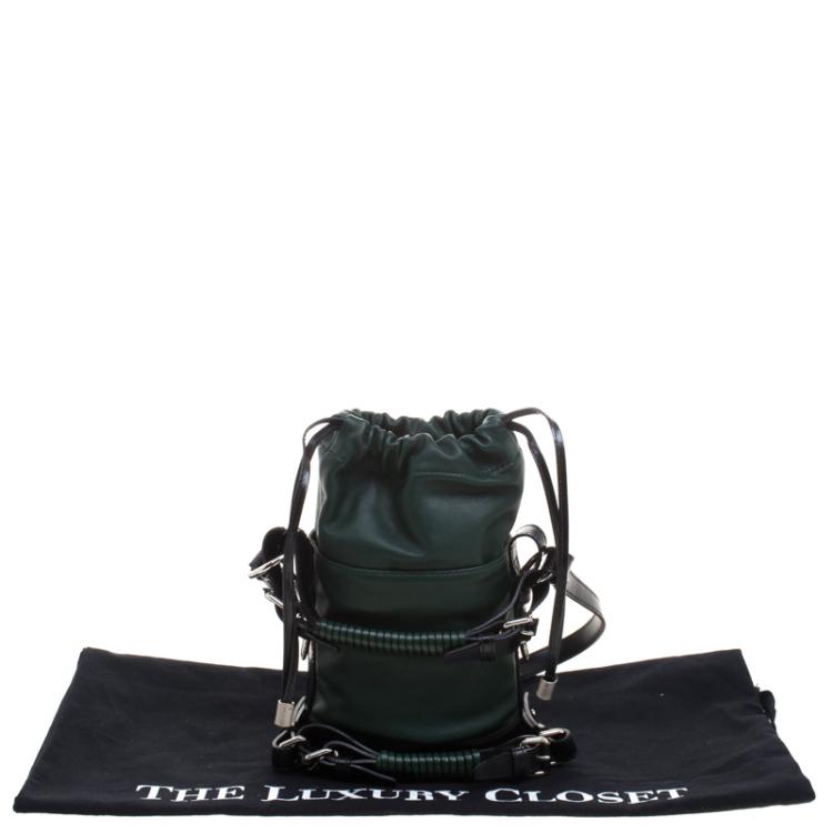 Pre Owned Kenzo Dark Green Leather Drawstring Bucket Bag