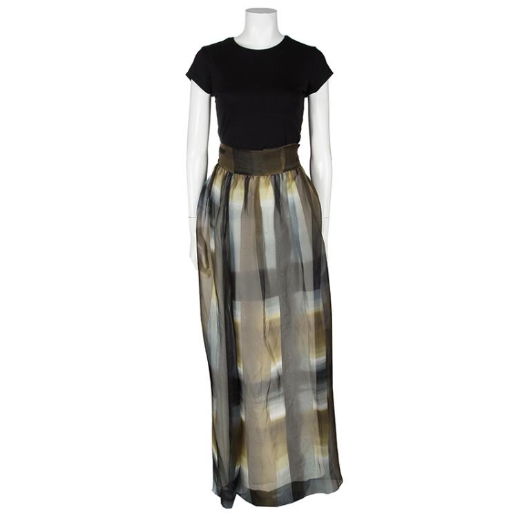 Pre Owned Kenzo Multicolor Printed Silk Tie Detail Maxi Skirt L