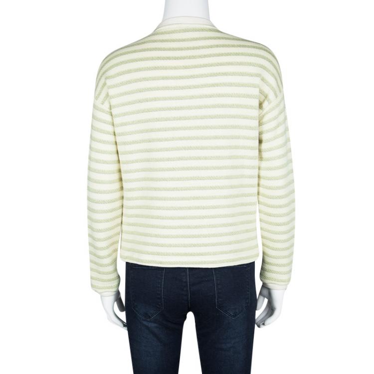 مملوكة مسبقًا Kenzo Lemon Yellow Striped Knit Embroidered Tiger Motif Sweatshirt S