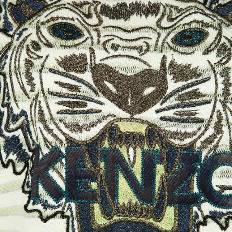 مملوكة مسبقًا Kenzo Lemon Yellow Striped Knit Embroidered Tiger Motif Sweatshirt S