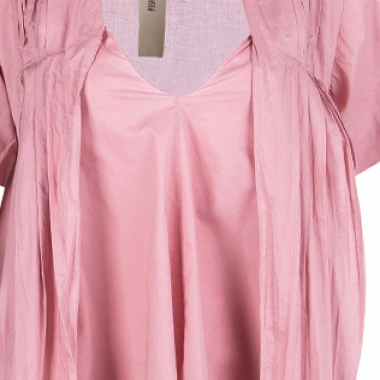 Pre Owned Kenzo Pink Cotton Gathered High Low Short Sleeve Tunic M