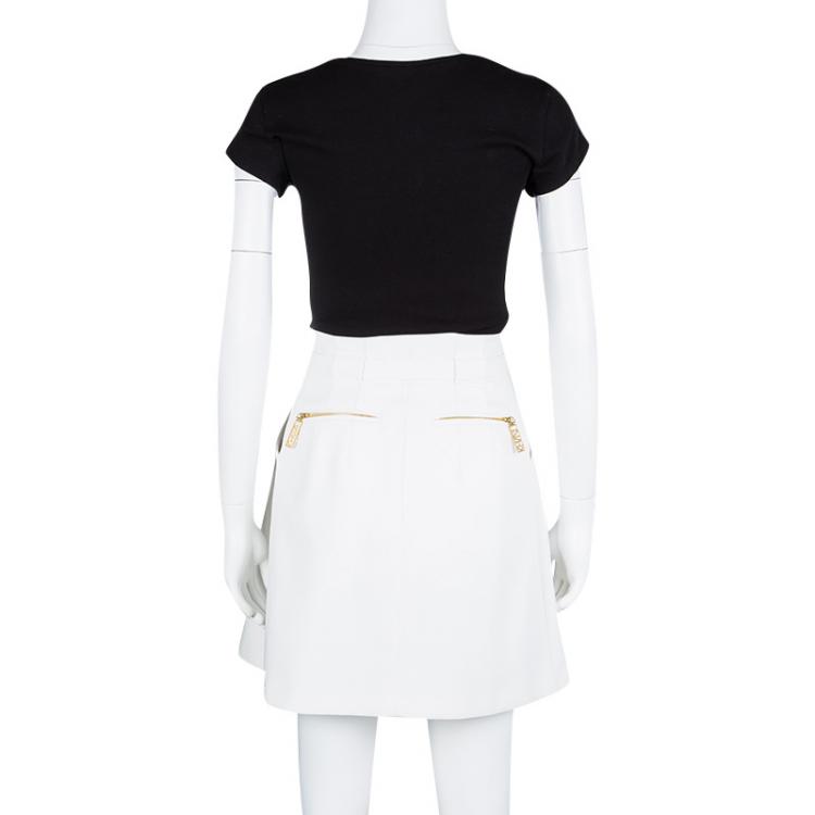Pre Owned Kenzo White Buckle Detail Pleated High Waist Skirt S