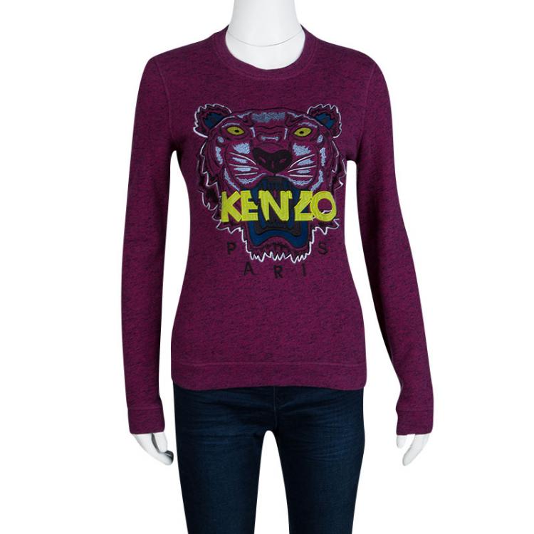Kenzo Jungle Pink Slub Terry Embroidered Tiger Motif Sweatshirt S | TLC