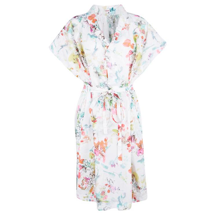 Pre Owned Kenzo White Floral Printed Cotton Belted Dress XL