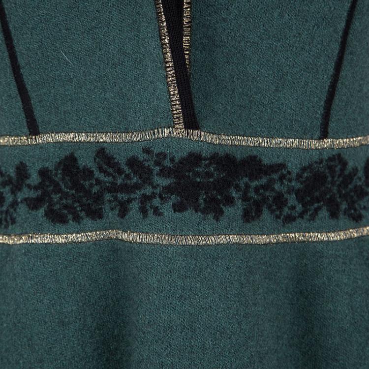 Pre Owned Kenzo Green Floral Wool Jacquard Lurex Detail Skirt and Top Set S