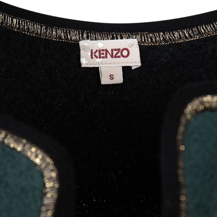 Pre Owned Kenzo Green Floral Wool Jacquard Lurex Detail Skirt and Top Set S