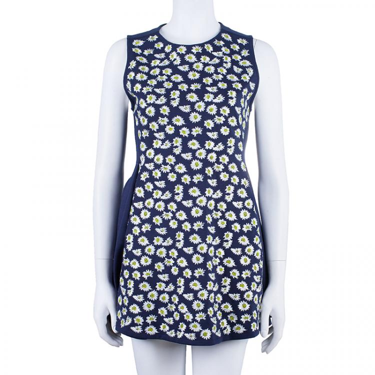 Pre Owned Kenzo Navy Embroidered Flare Dress M