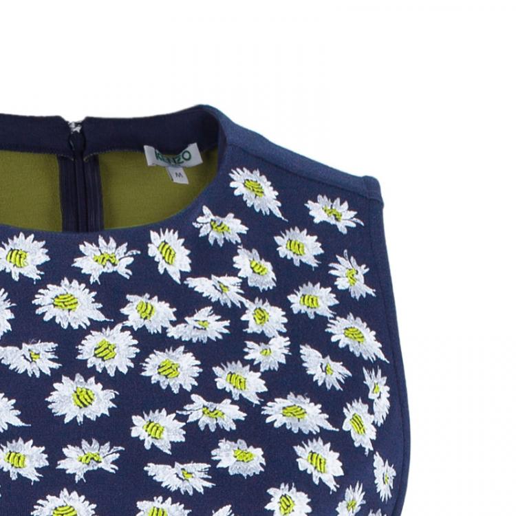 Pre Owned Kenzo Navy Embroidered Flare Dress M