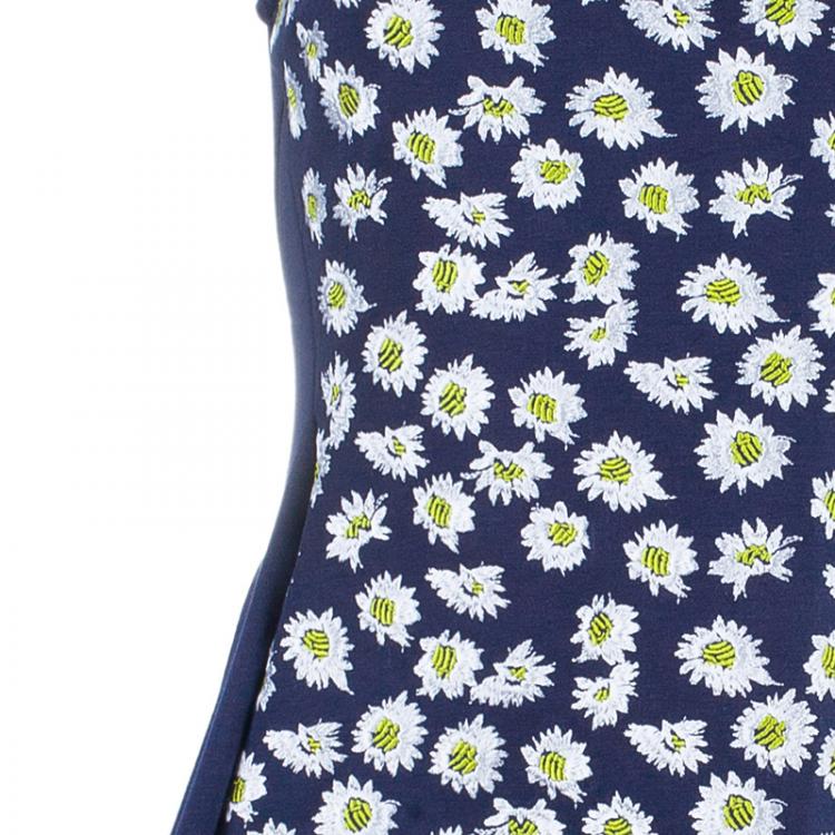 Pre Owned Kenzo Navy Embroidered Flare Dress M