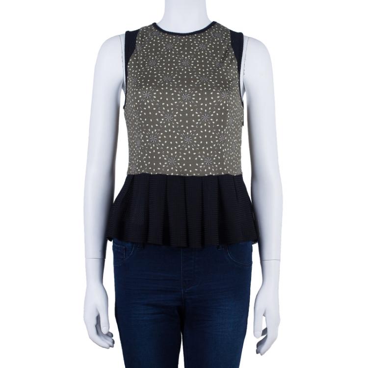 Pre Owned Kenzo Green Printed Peplum Top S
