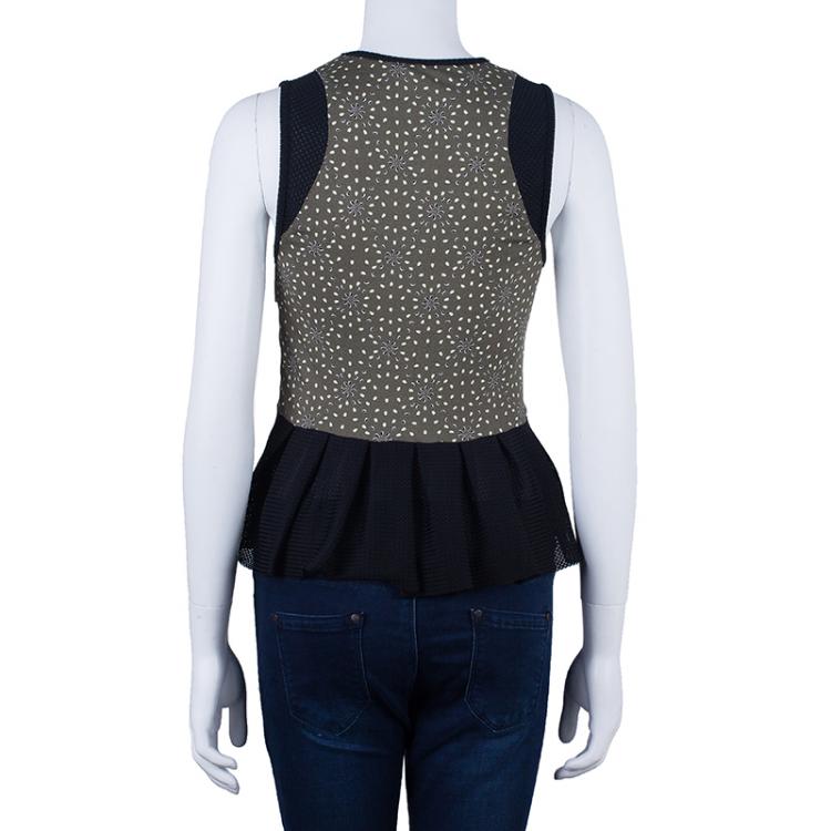 Pre Owned Kenzo Green Printed Peplum Top S